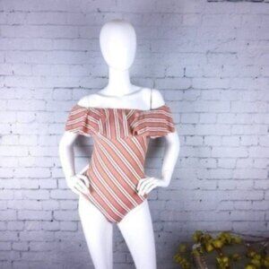 Topshop striped Off The Shoulder Swimsuit Coral Size 10